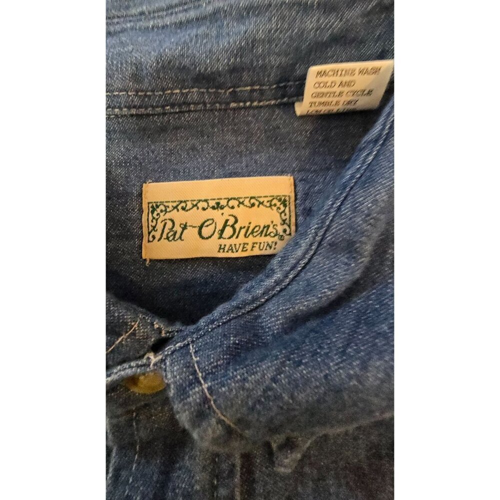 Pat O'Briens Denim Button-Up Shirt XXL 100% Cotton Long Sleeve Embroidered Logo - Picture 3 of 7